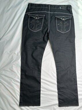 Vintage Generations Soul Denim Jeans Mens 38x33 Black Gothic Rock Punk Embroider